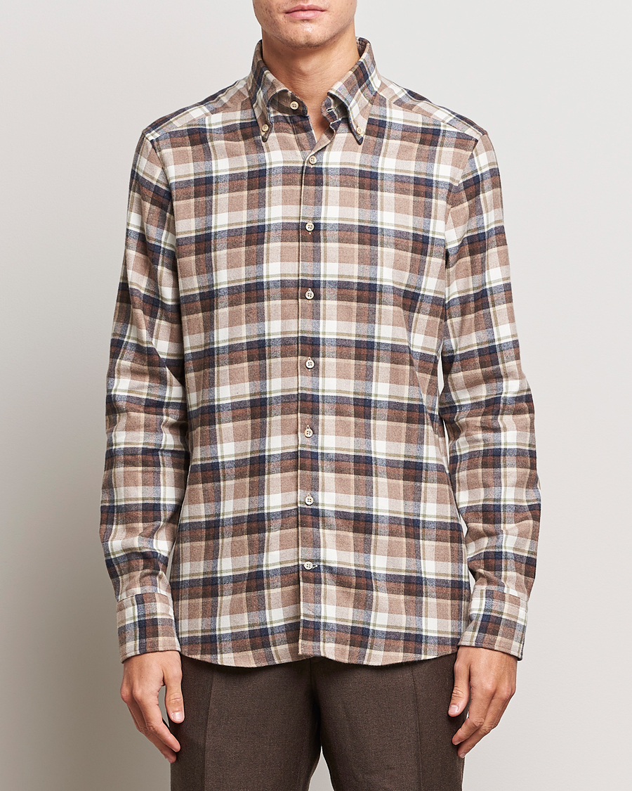 Herre | Skjorter | Stenströms | Slimline Checked Button Down Flannel Shirt Beige