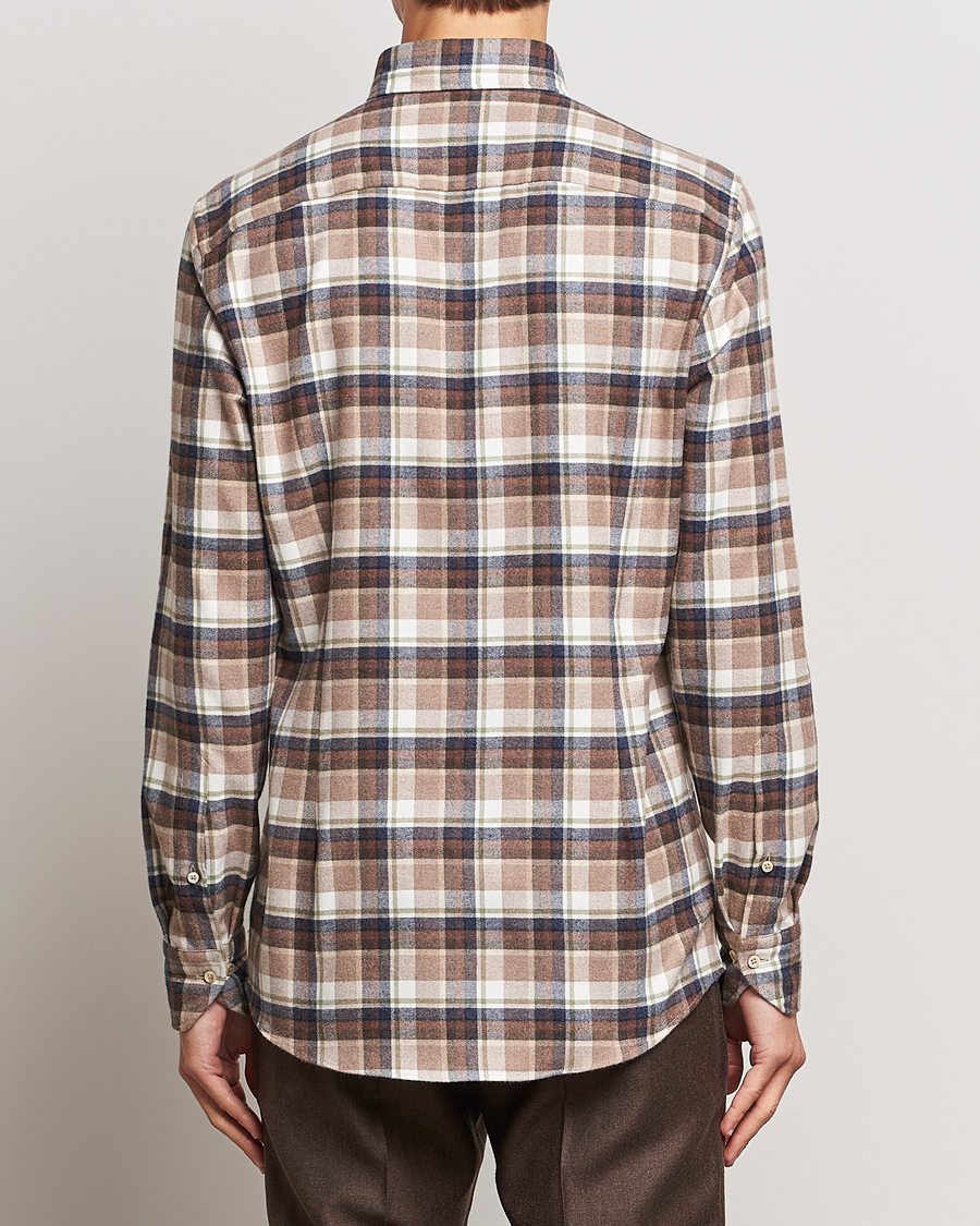 Herre | Skjorter | Stenströms | Slimline Checked Button Down Flannel Shirt Beige