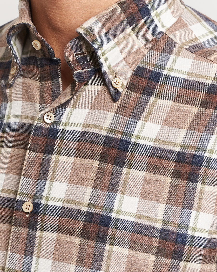 Herre | Skjorter | Stenströms | Slimline Checked Button Down Flannel Shirt Beige