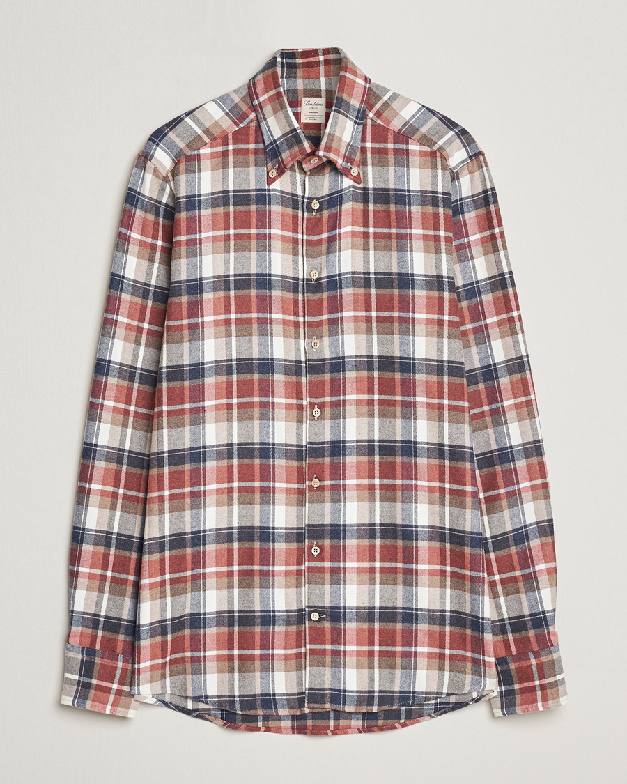 Herre | Skjorter | Stenströms | Slimline Checked Button Down Flannel Shirt Red