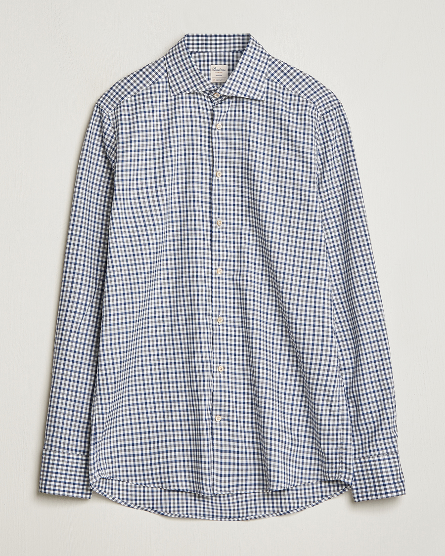 Herre | Skjorter | Stenströms | Slimline Small Checked Flannel Shirt Blue/Grey
