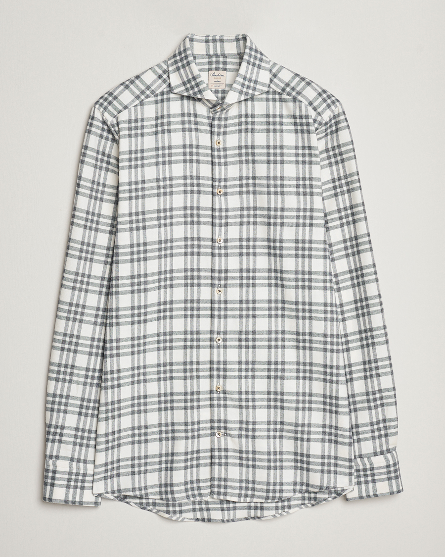 Herre | Skjorter | Stenströms | Slimline Checked Cut Away Flannel Shirt White/Black
