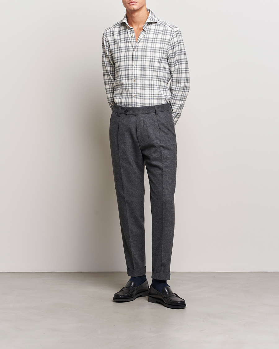 Herre | Skjorter | Stenströms | Slimline Checked Cut Away Flannel Shirt White/Black