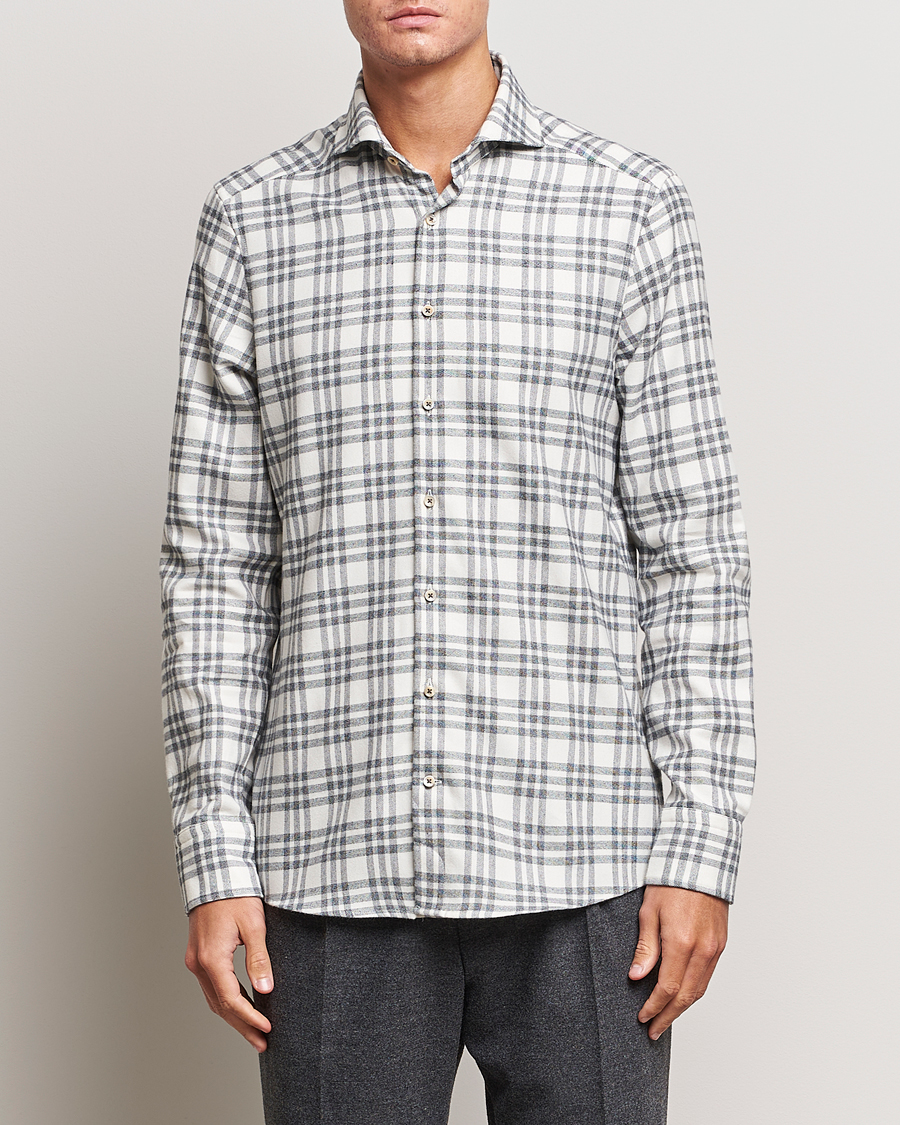 Herre | Skjorter | Stenströms | Slimline Checked Cut Away Flannel Shirt White/Black