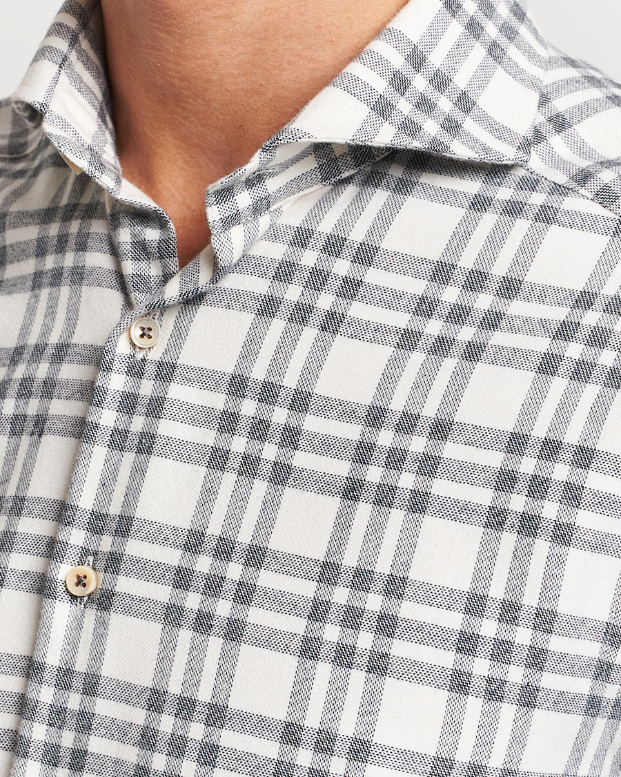 Herre | Skjorter | Stenströms | Slimline Checked Cut Away Flannel Shirt White/Black