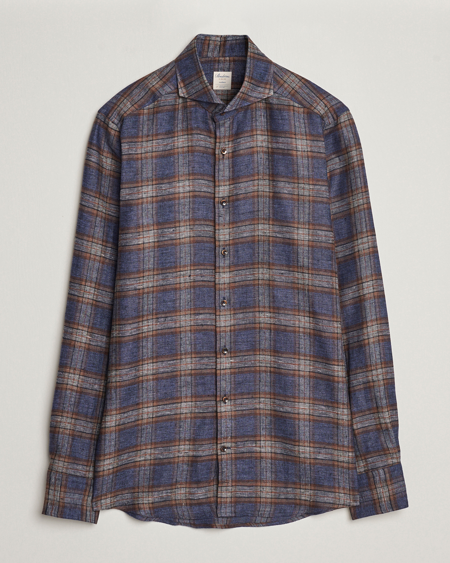 Herre | Skjorter | Stenströms | Slimline Checked Linen Flannel Shirt Brown