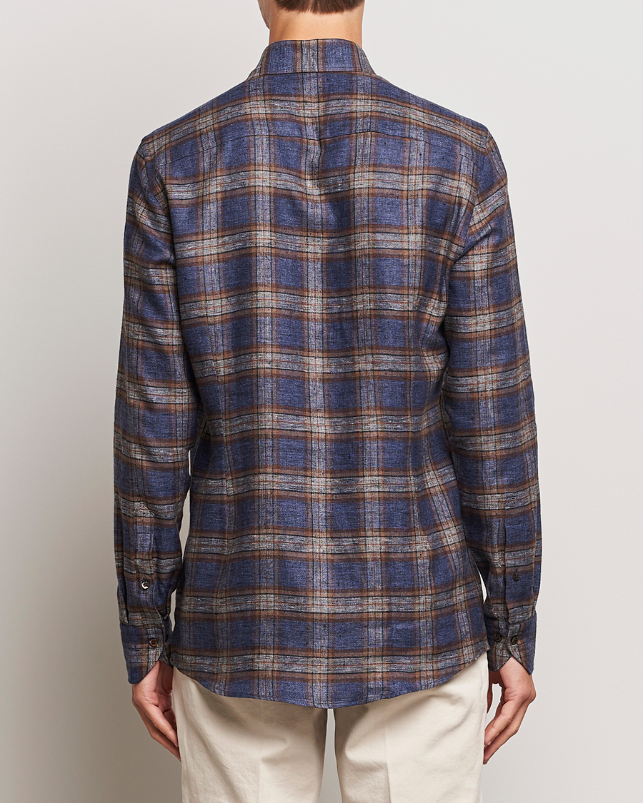 Herre | Skjorter | Stenströms | Slimline Checked Linen Flannel Shirt Brown