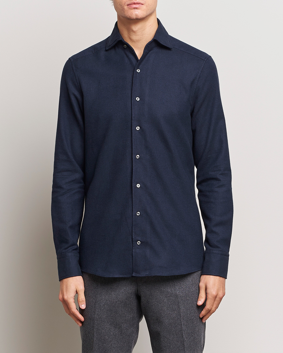 Herre | Udsalg | Stenströms | Slimline Micro Structure Flannel Shirt Navy