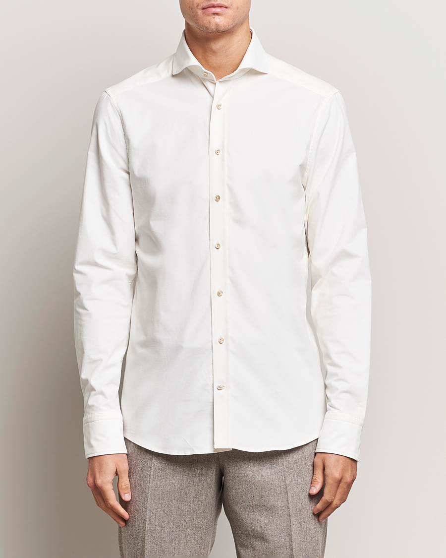 Herre | Casual | Stenströms | Slimline Cut Away Corduroy Shirt White