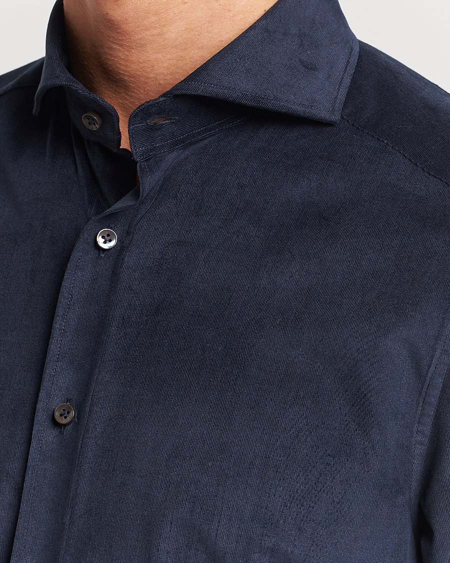 Herre | Skjorter | Stenströms | Slimline Cut Away Corduroy Shirt Navy