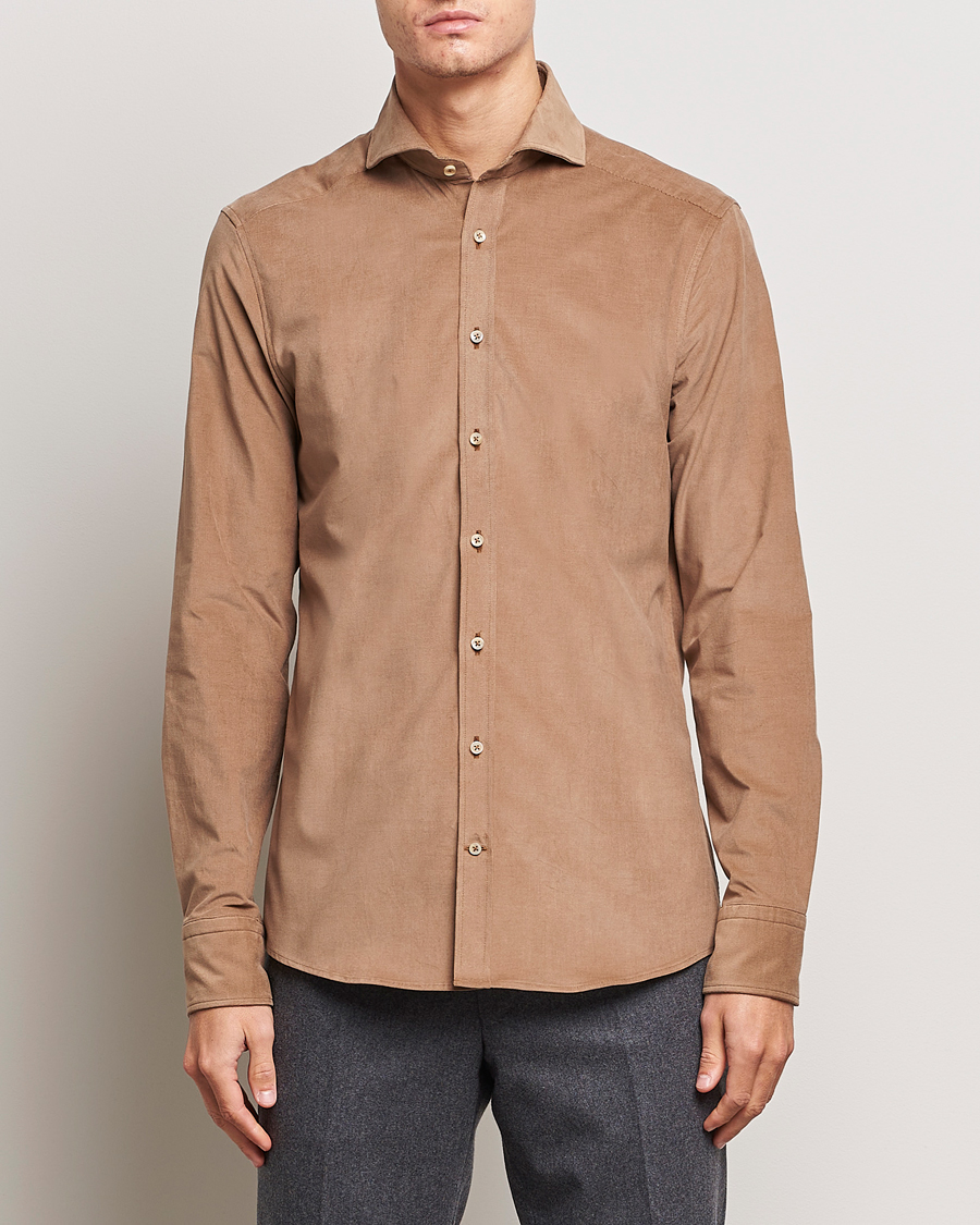 Herre | Skjorter | Stenströms | Slimline Cut Away Corduroy Shirt Camel