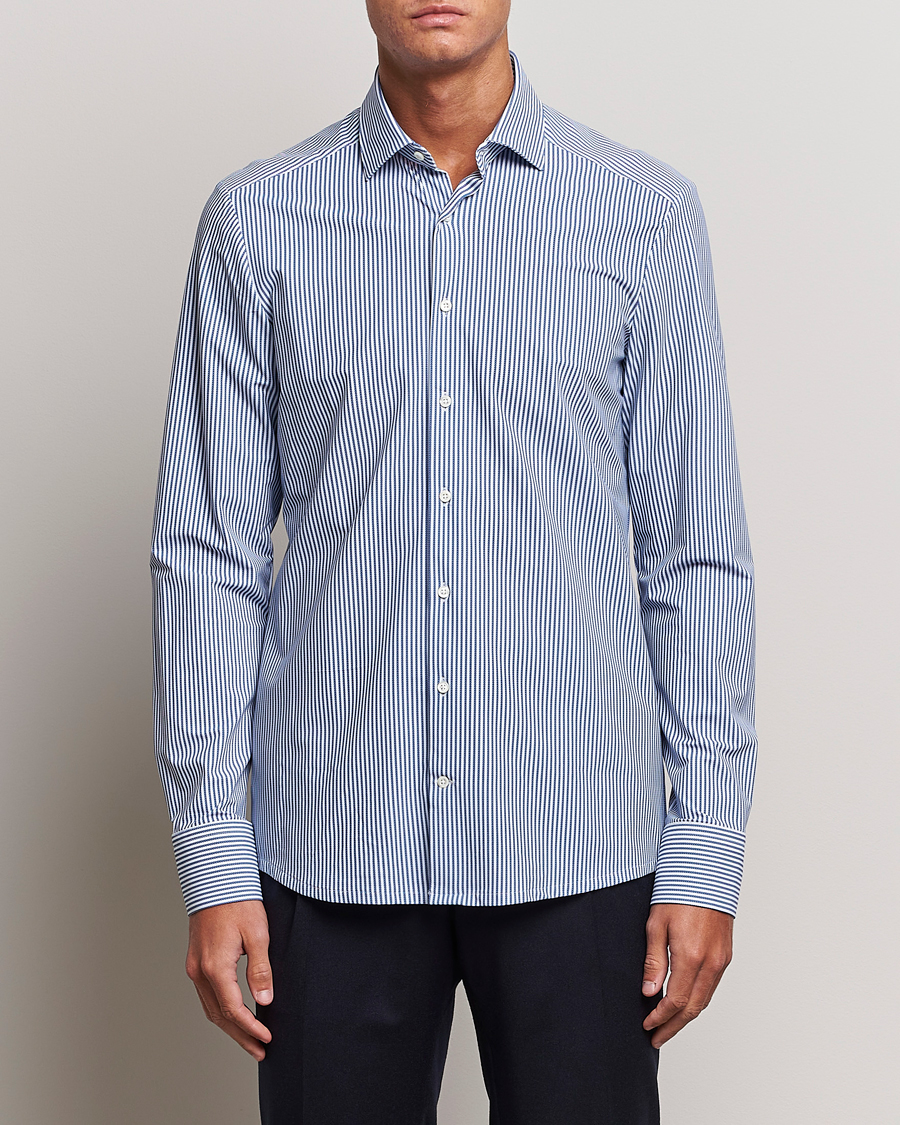 Herre | Udsalg tøj | Stenströms | Slimline 4-Way Stretch Striped Cut Away Shirt Blue