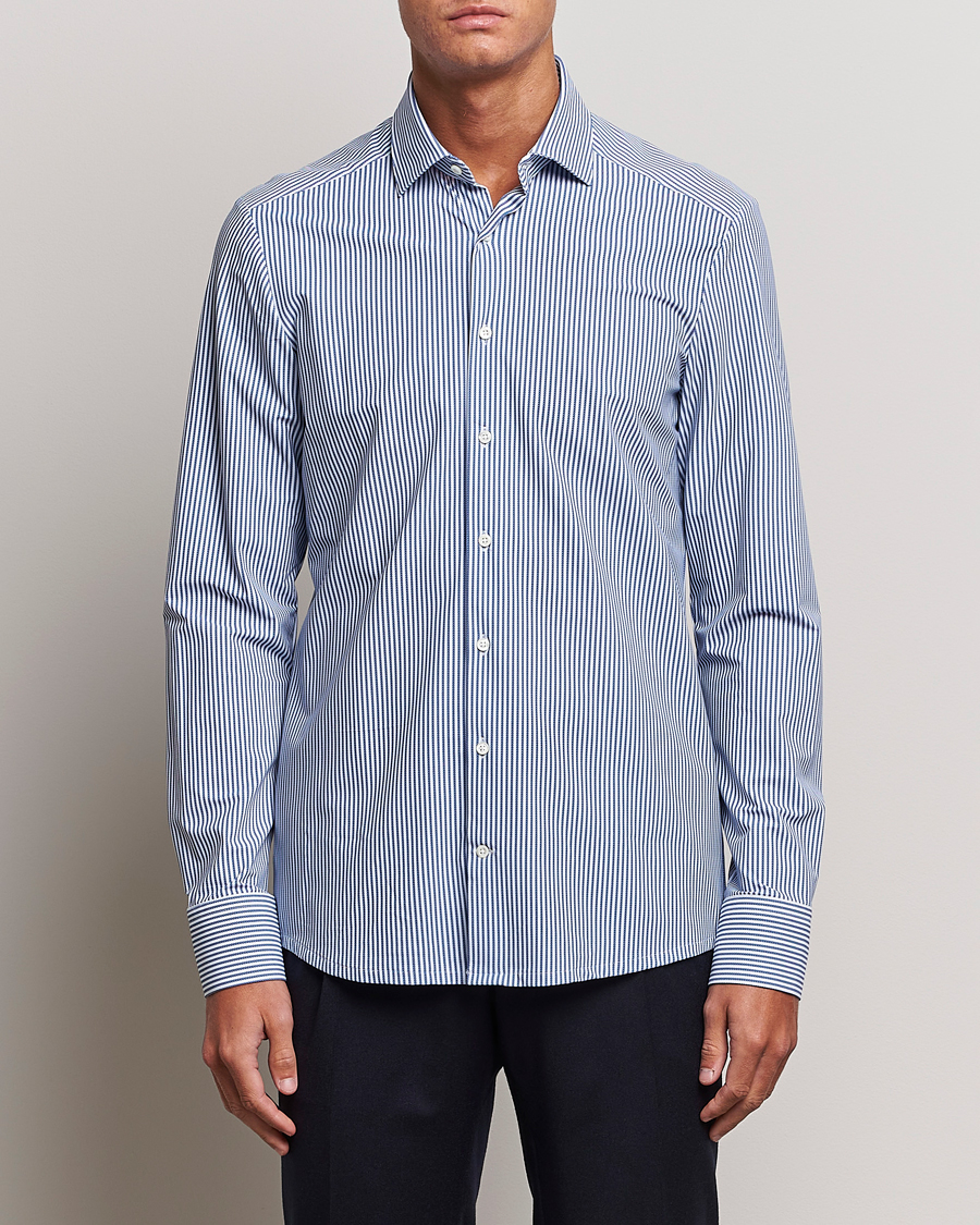 Herre | Udsalg | Stenströms | Slimline 4-Way Stretch Striped Cut Away Shirt Blue