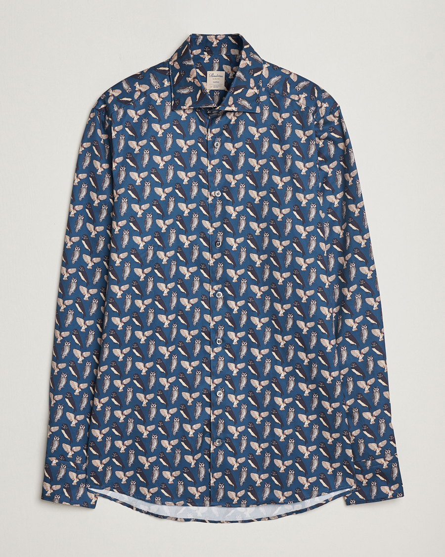 Herre | Skjorter | Stenströms | Slimline Owl Printed Cut Away Shirt Blue