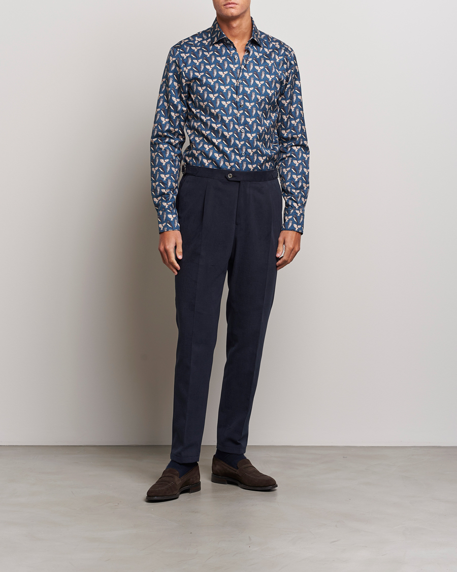 Herre | Skjorter | Stenströms | Slimline Owl Printed Cut Away Shirt Blue