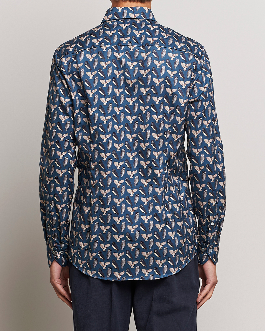 Herre | Skjorter | Stenströms | Slimline Owl Printed Cut Away Shirt Blue