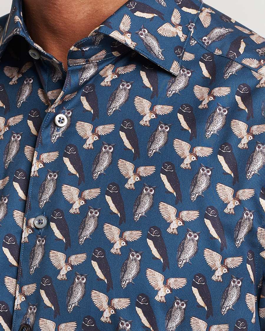 Herre | Skjorter | Stenströms | Slimline Owl Printed Cut Away Shirt Blue