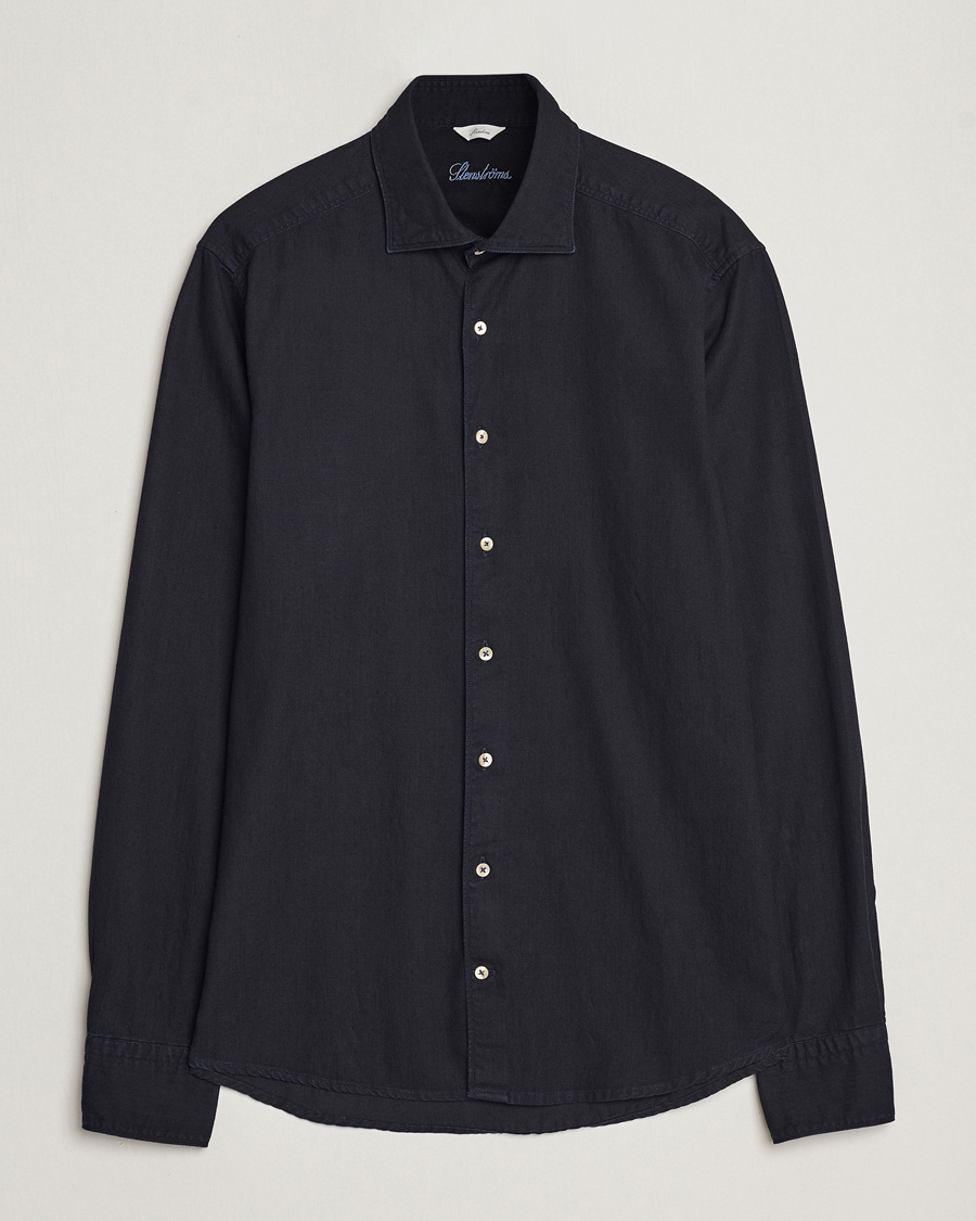 Herre | Skjorter | Stenströms | Slimline Cut Away Overdyed Denim Shirt Dark Blue