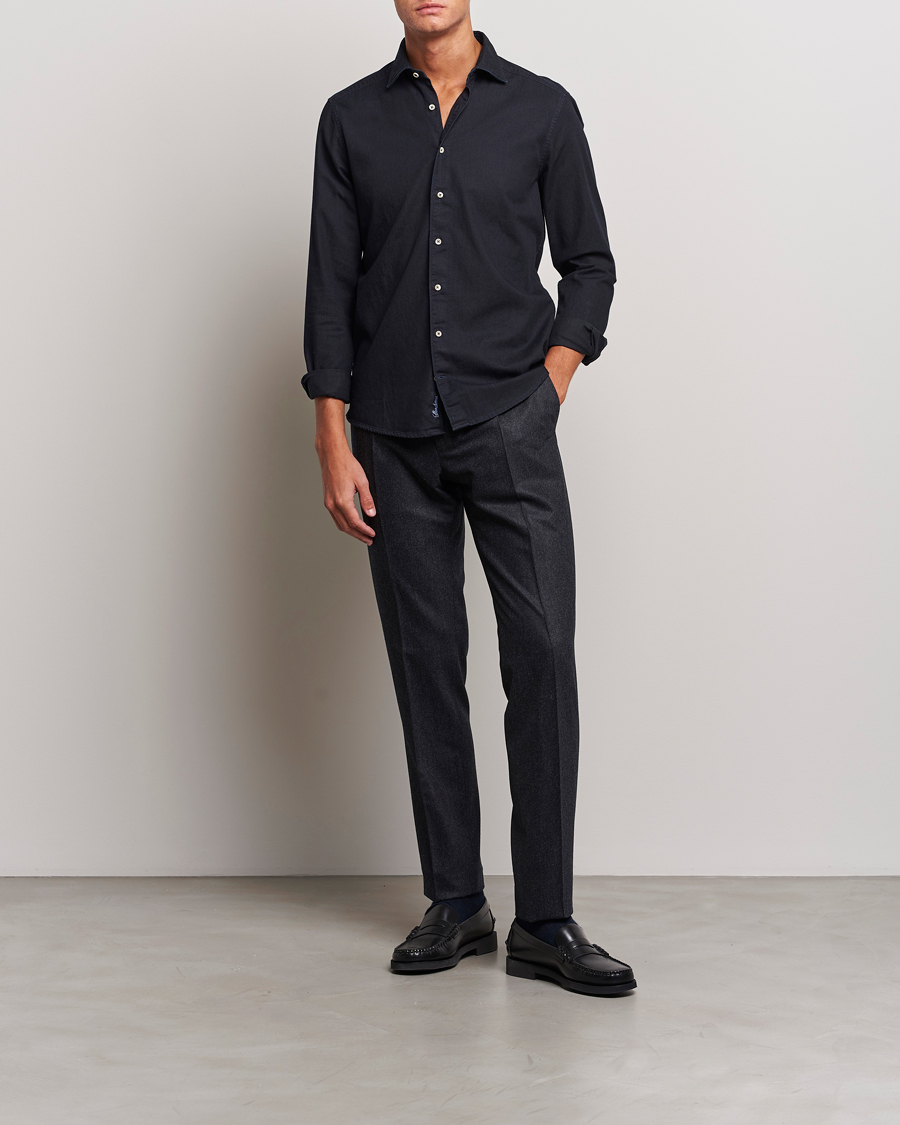 Herre | Skjorter | Stenströms | Slimline Cut Away Overdyed Denim Shirt Dark Blue