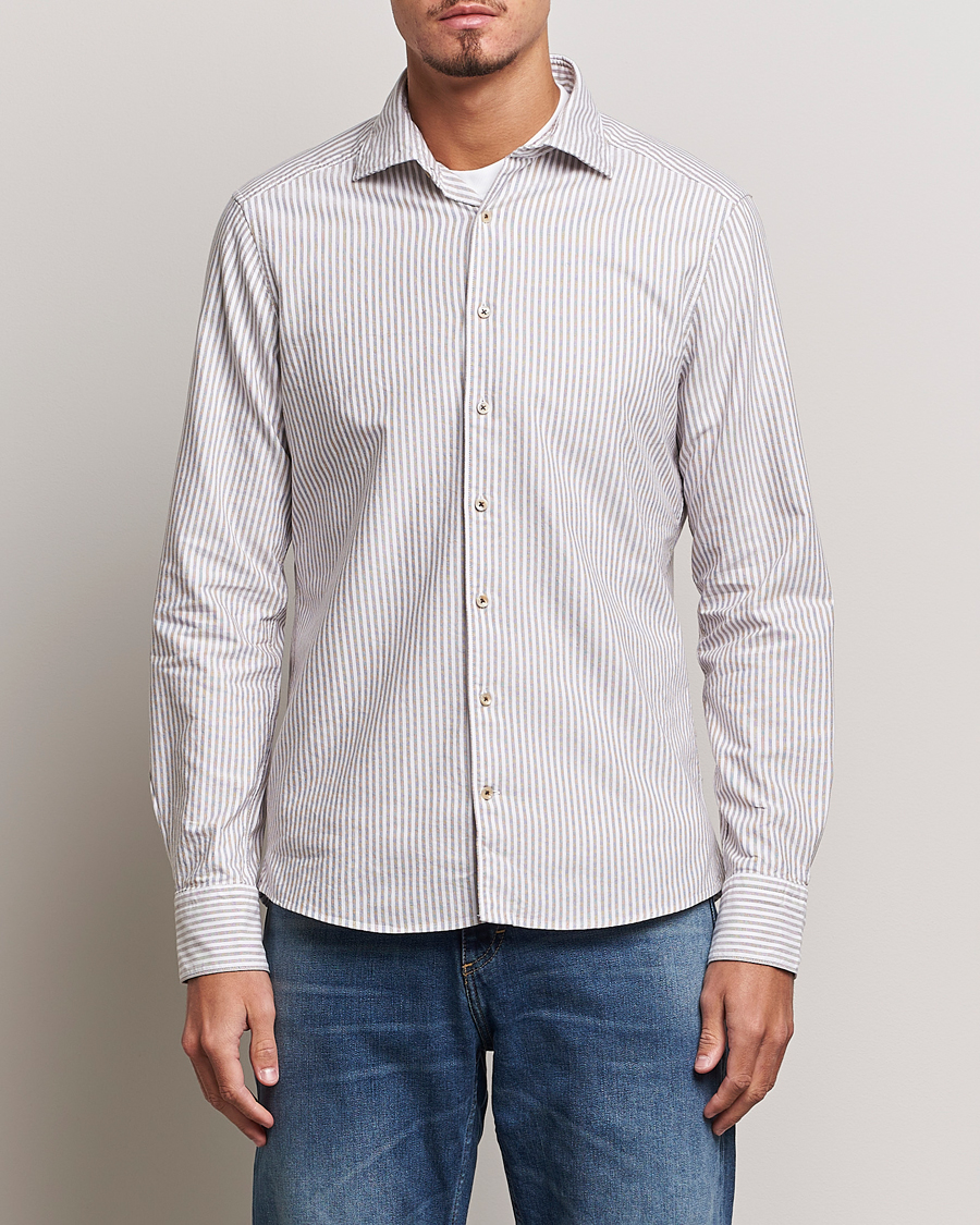 Herre | Udsalg tøj | Stenströms | Slimline Striped Cut Away Oxford Shirt Brown