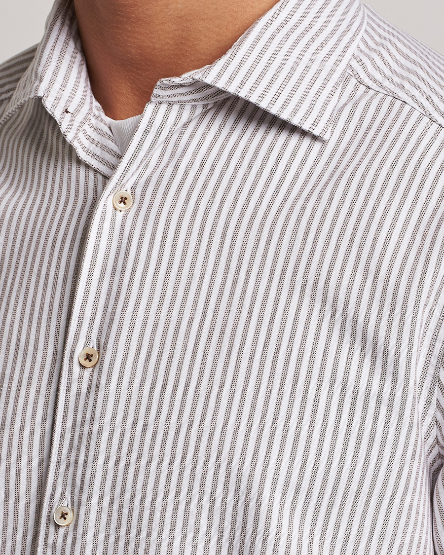 Herre | Skjorter | Stenströms | Slimline Striped Cut Away Oxford Shirt Brown