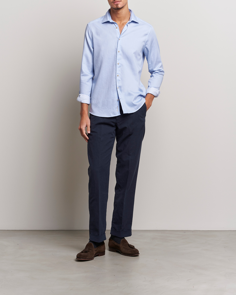 Herre | Skjorter | Stenströms | Slimline Printed Oxford Washed Cut Away Shirt Light Blue