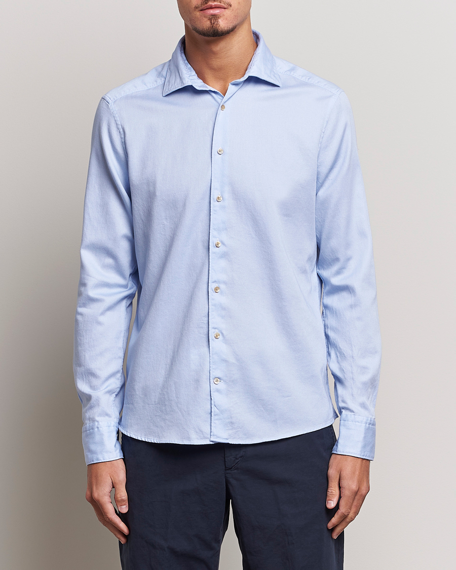 Herre | Skjorter | Stenströms | Slimline Printed Oxford Washed Cut Away Shirt Light Blue
