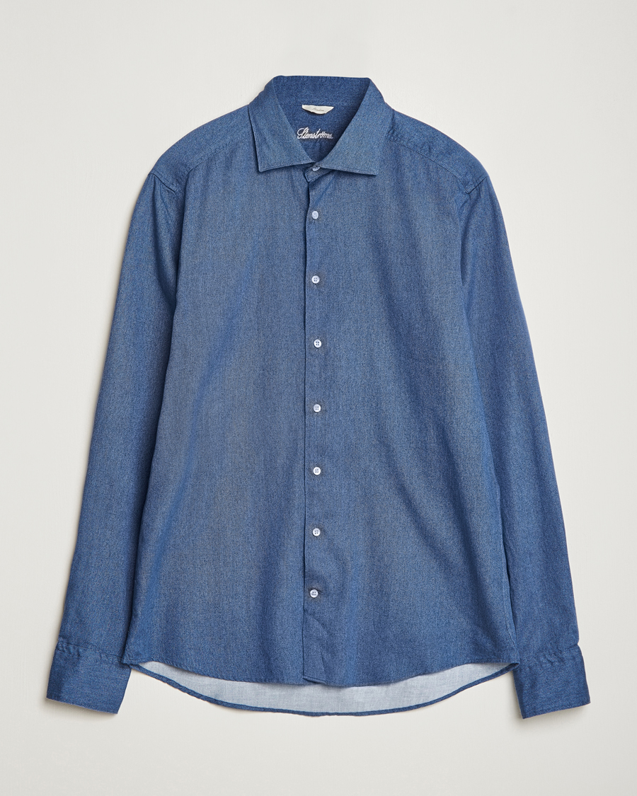 Herre | Skjorter | Stenströms | Slimline Printed Oxford Washed Cut Away Shirt Dark Blue