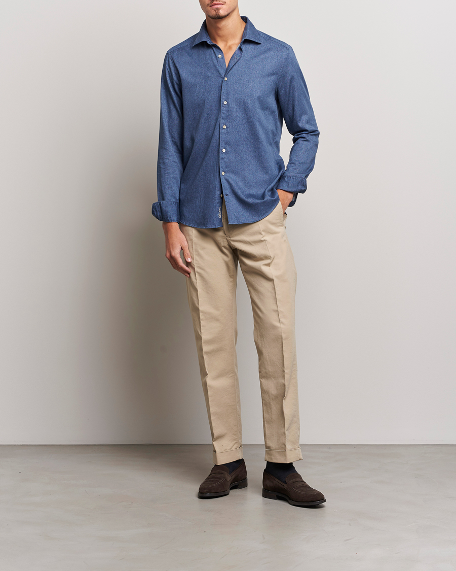 Herre | Skjorter | Stenströms | Slimline Printed Oxford Washed Cut Away Shirt Dark Blue
