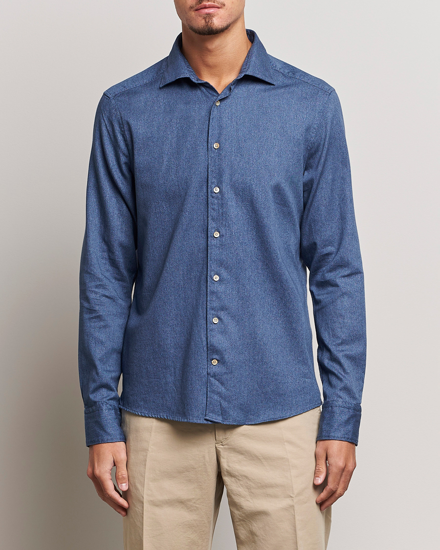 Herre | Skjorter | Stenströms | Slimline Printed Oxford Washed Cut Away Shirt Dark Blue