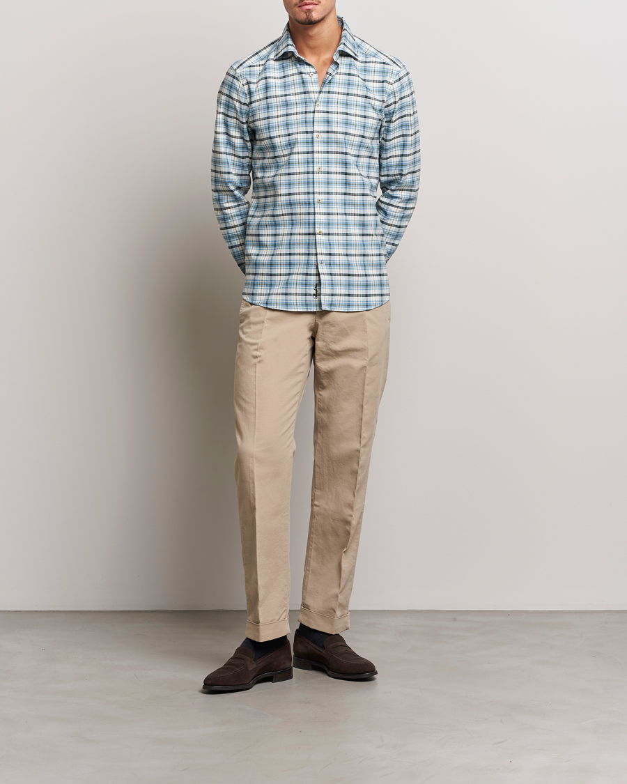 Herre | Skjorter | Stenströms | Slimline Checked Oxford Cut Away Shirt Light Blue