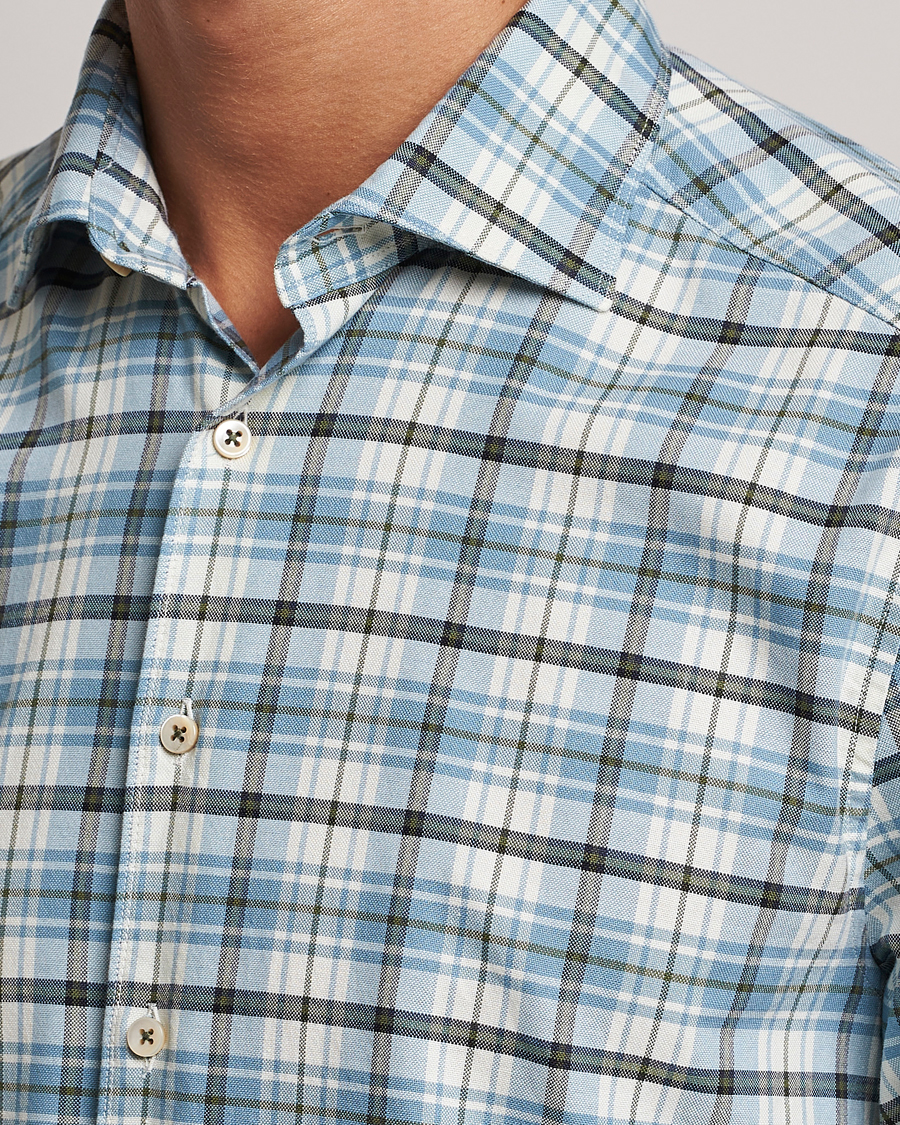 Herre | Skjorter | Stenströms | Slimline Checked Oxford Cut Away Shirt Light Blue