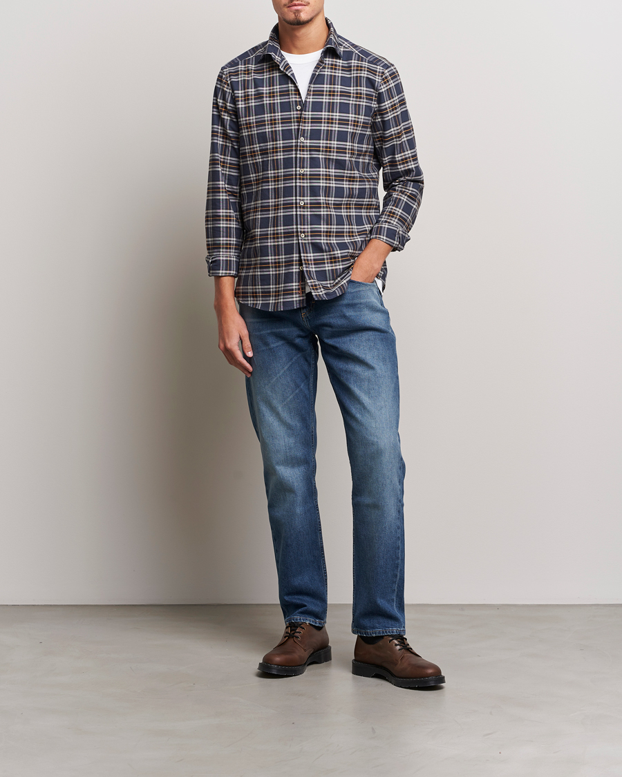 Herre | Skjorter | Stenströms | Slimline Checked Oxford Cut Away Shirt Blue