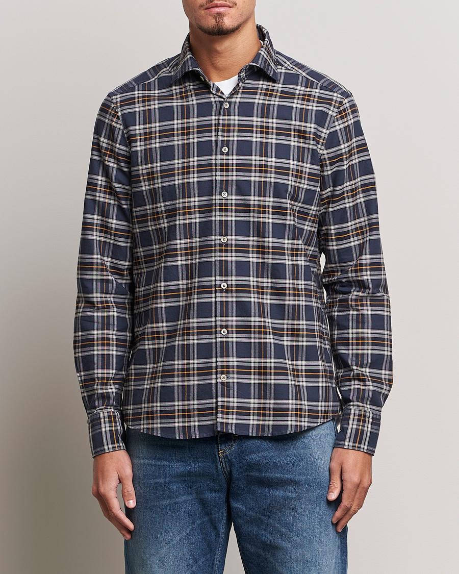 Herre |  | Stenströms | Slimline Checked Oxford Cut Away Shirt Blue