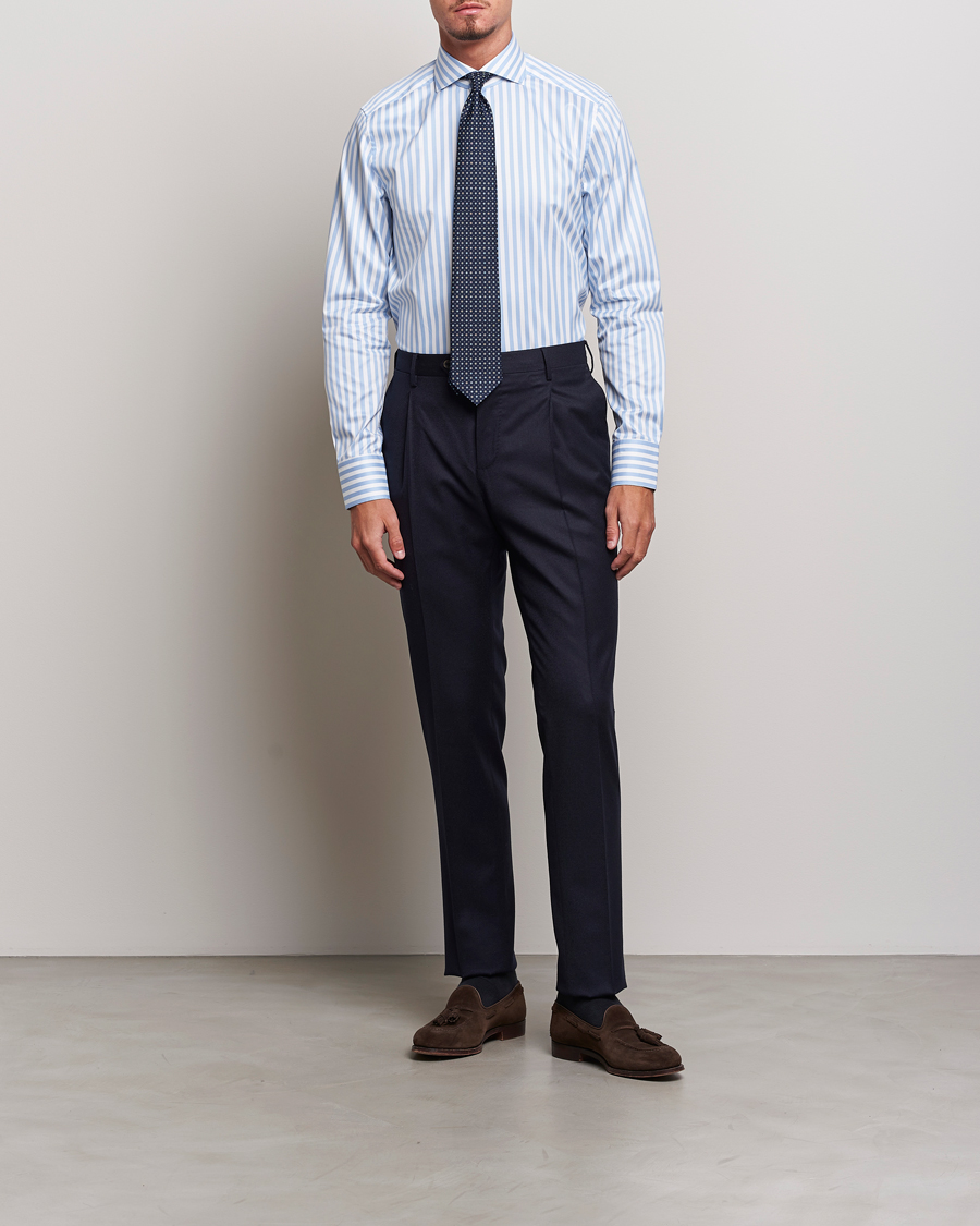 Herre | Skjorter | Stenströms | Slimline Bold Stripe 2-Fold Cut Away Shirt Light Blue