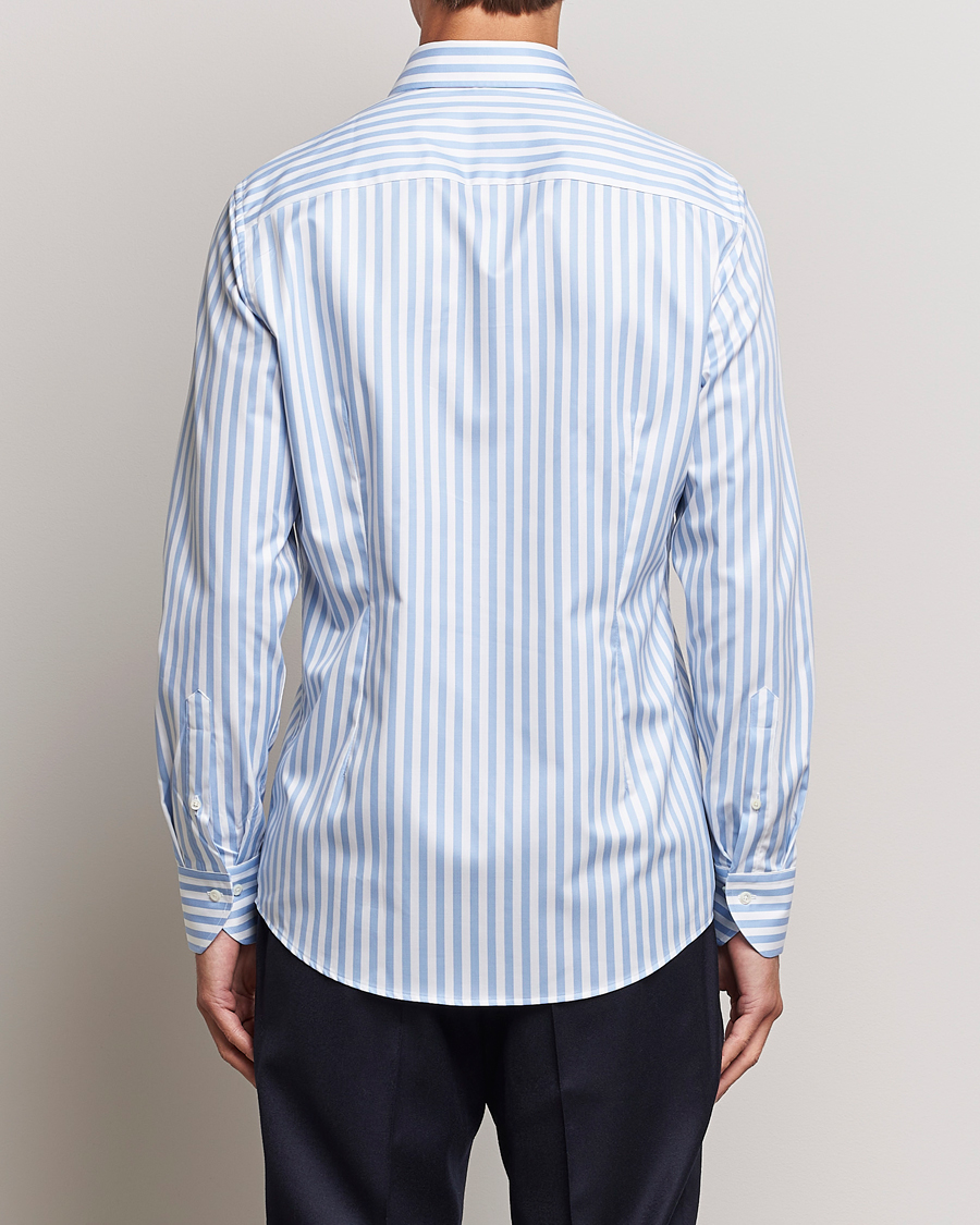 Herre | Skjorter | Stenströms | Slimline Bold Stripe 2-Fold Cut Away Shirt Light Blue