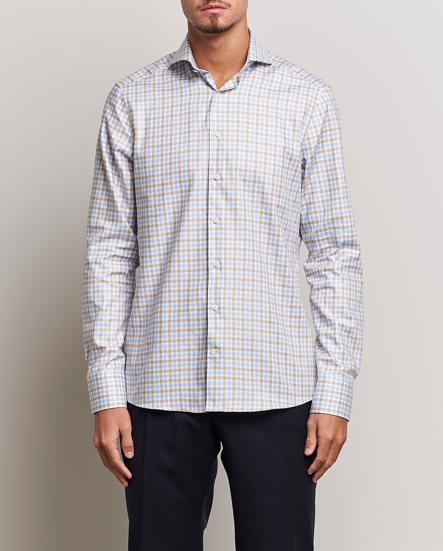 Herre | Skjorter | Stenströms | Slimline Checked Royal Oxford Shirt Beige/Blue