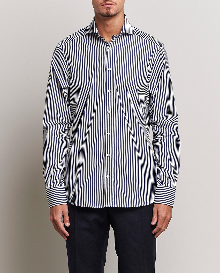 Herre | Skjorter | Stenströms | Slimline Striped Popline Cut Away Shirt Navy