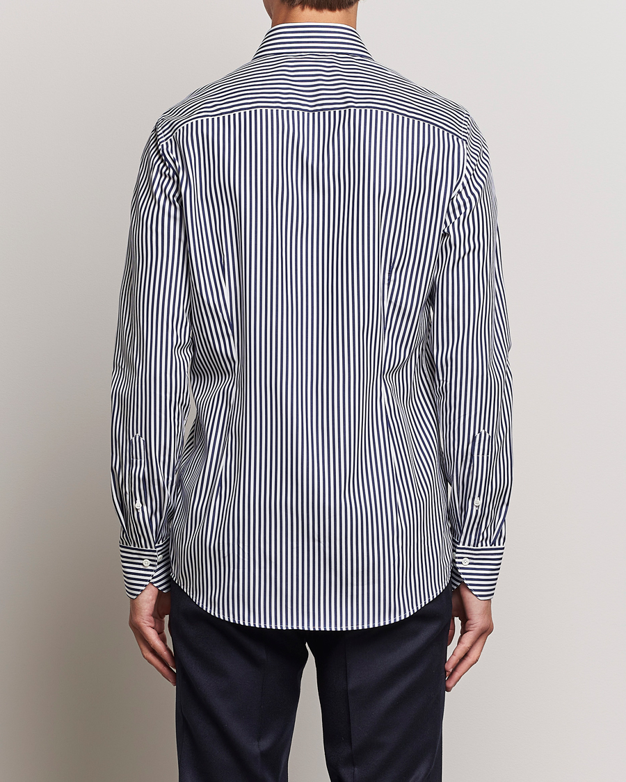 Herre | Skjorter | Stenströms | Slimline Striped Popline Cut Away Shirt Navy