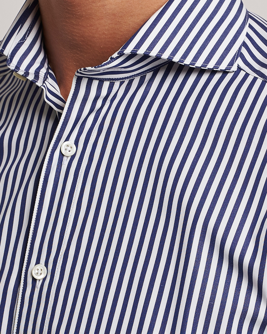 Herre | Skjorter | Stenströms | Slimline Striped Popline Cut Away Shirt Navy