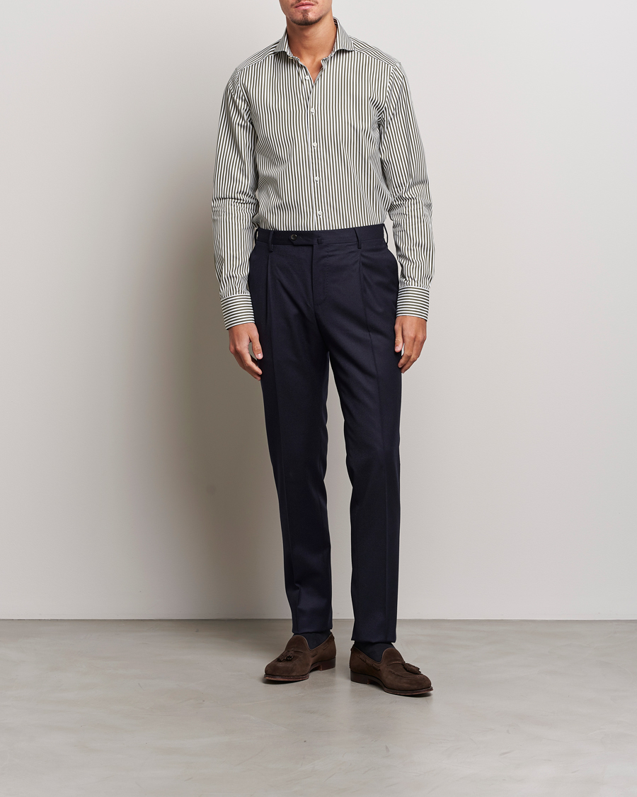 Herre | Skjorter | Stenströms | Slimline Striped Popline Cut Away Shirt Green