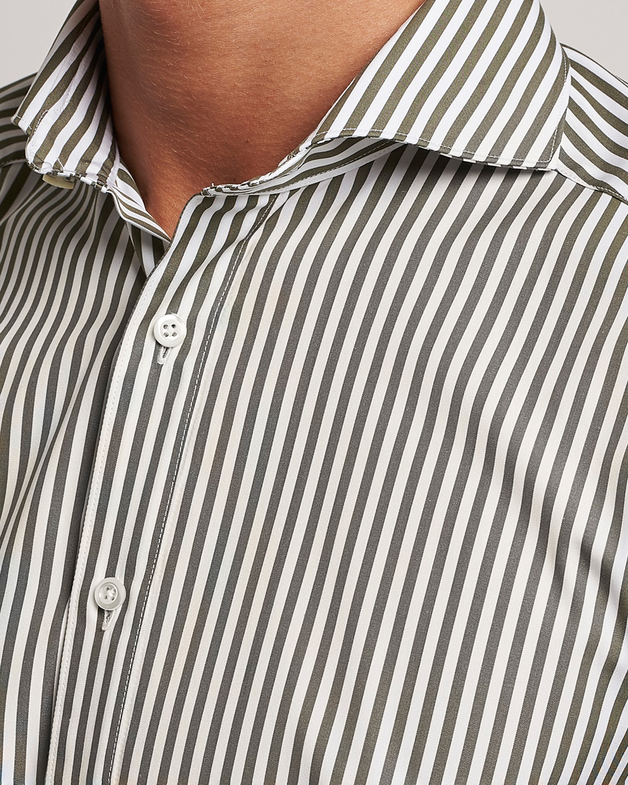 Herre | Skjorter | Stenströms | Slimline Striped Popline Cut Away Shirt Green