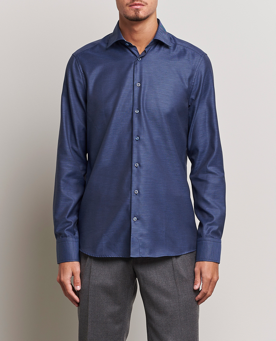 Herre | Skjorter | Stenströms | Slimline Twill Contrast Cut Away Shirt Navy