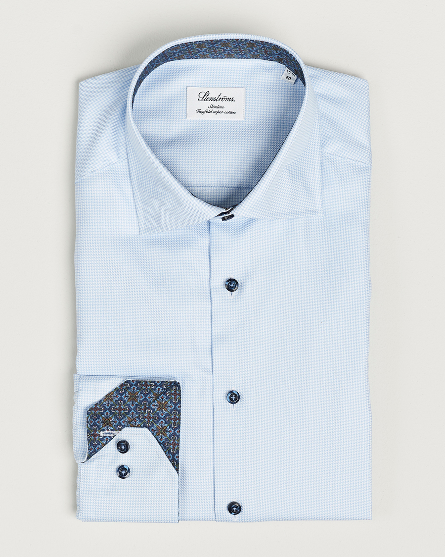 Herre |  | Stenströms | Slimline Micro Structure Contrast Shirt Blue