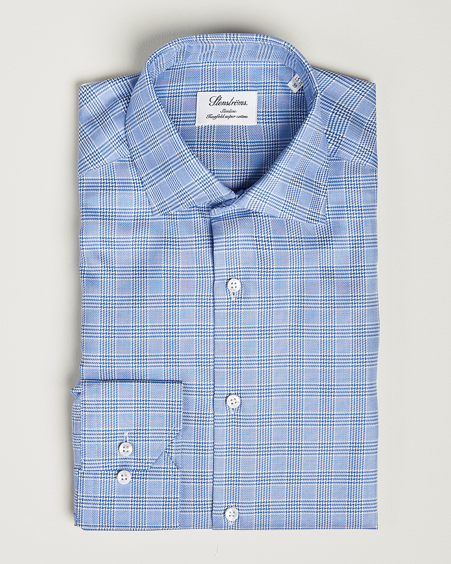 Herre | Skjorter | Stenströms | Slimline Checked Cut Away Shirt Blue