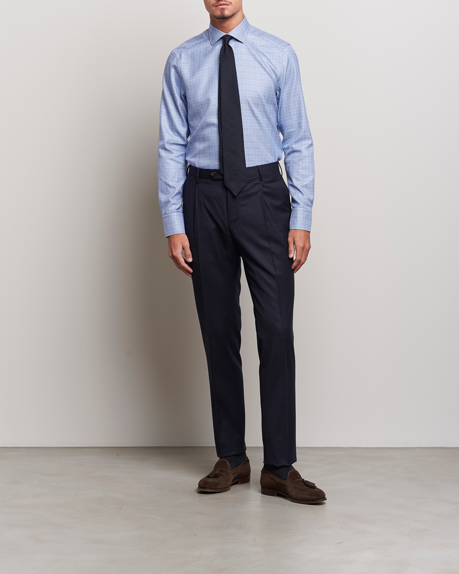 Herre | Skjorter | Stenströms | Slimline Checked Cut Away Shirt Blue