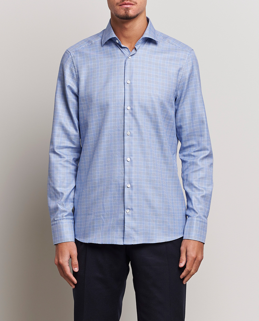 Herre | Skjorter | Stenströms | Slimline Checked Cut Away Shirt Blue
