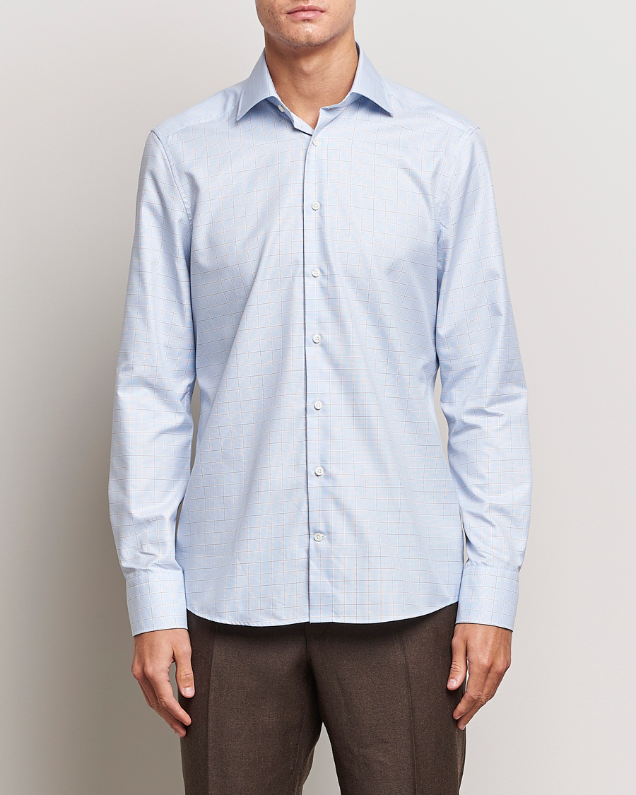 Herre | Skjorter | Stenströms | Slimline Houndstooth Checked Cut Away Shirt Blue