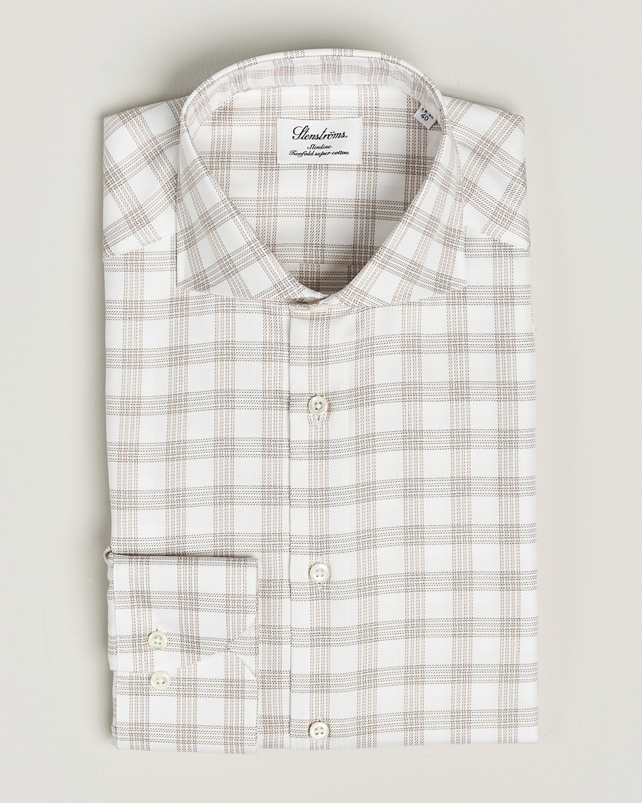 Herre | Skjorter | Stenströms | Slimline Checked Cut Away Shirt White/Brown