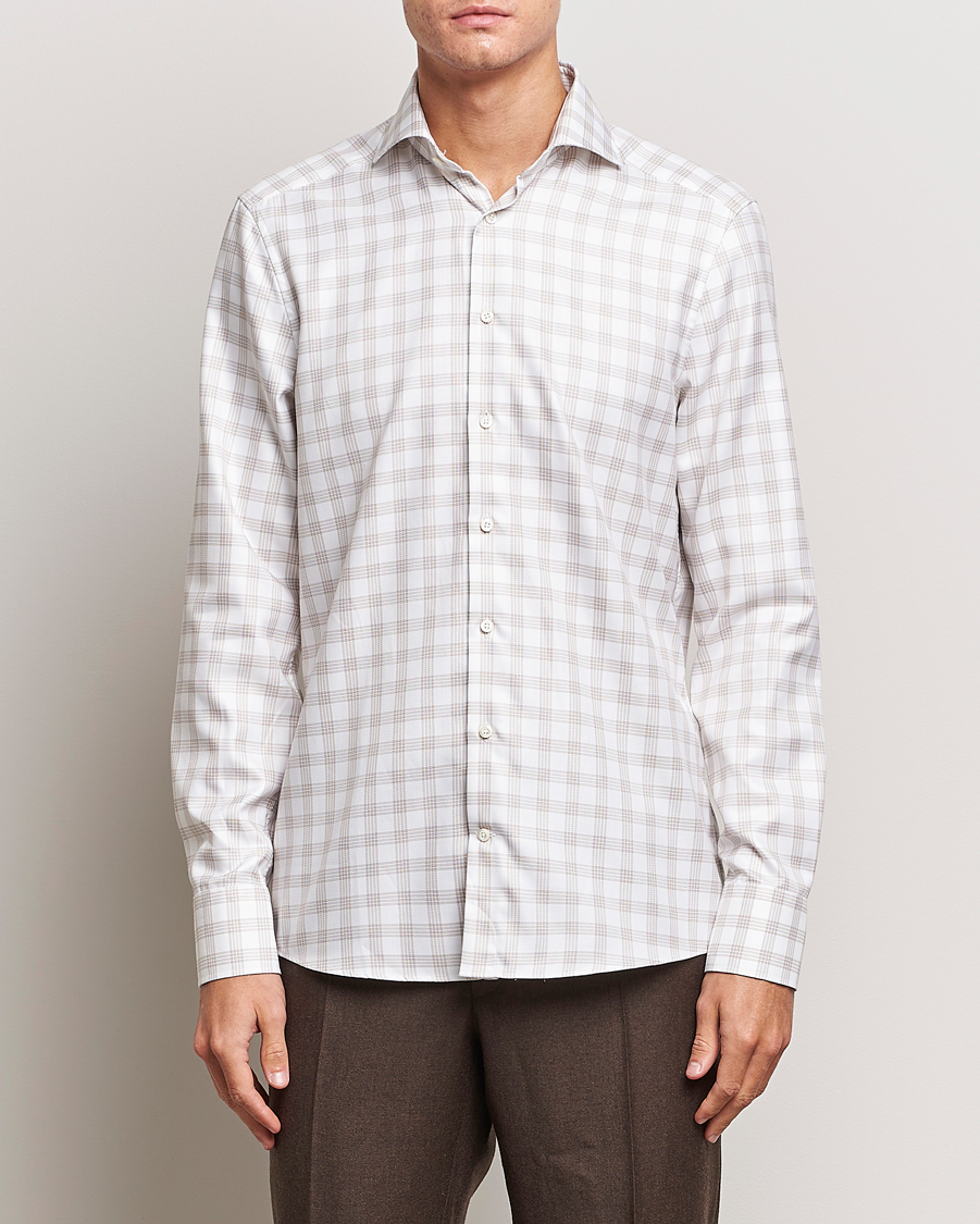 Herre | Skjorter | Stenströms | Slimline Checked Cut Away Shirt White/Brown